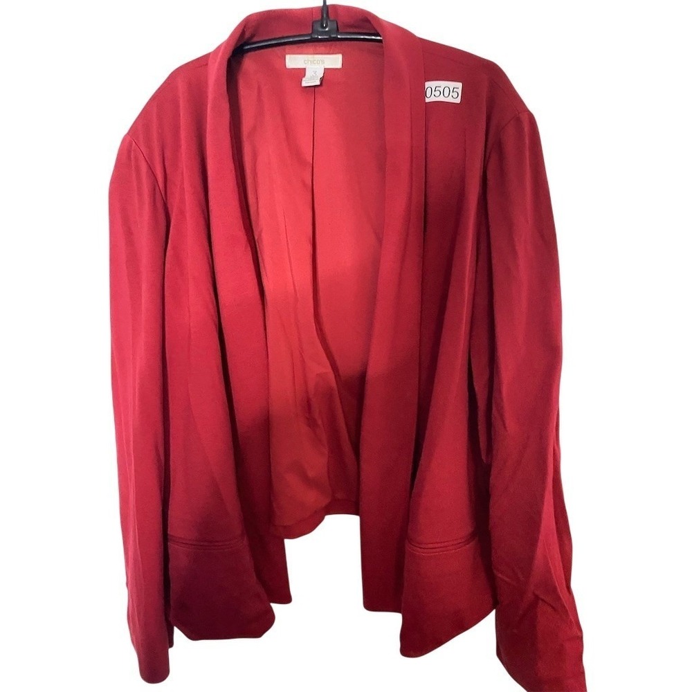 Chico's Cardigan Jacket Womens Size 3 Red Open Front Draped Long‎ Sleeve
